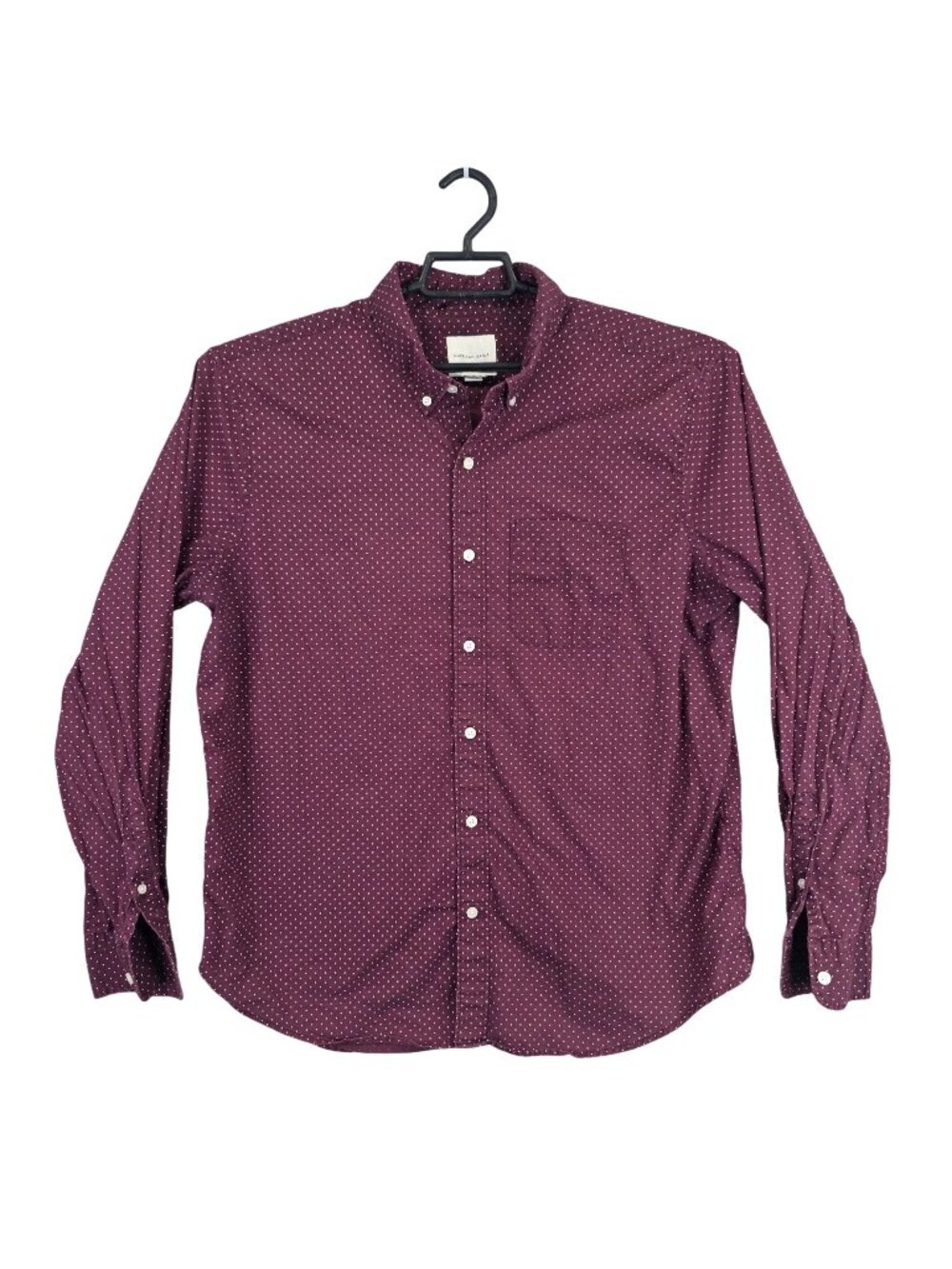 Mens American Eagle Burgundy Polka Dot Button Up Shirt Long Sleeve Cotton XL